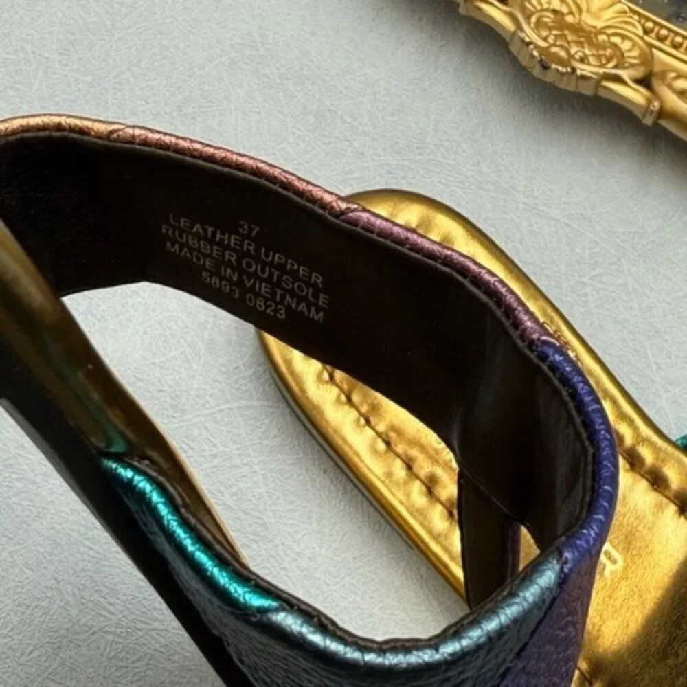 🆕 KURT GEIGER LONDON 🧿 NWOB Kensington T-Bar Sandal, Metallic Rainbow, Sz US 7 - Picture 12 of 13